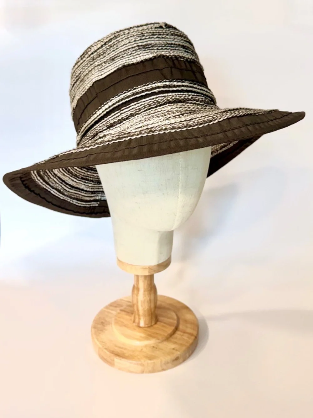 Woman's Brown & White Woven Hat from John Callanan Resort Millinery Collection